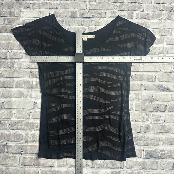 EUC Reiss Women's Gwen Black Sequin Tee Shirt Size XS - Picture 9 of 10